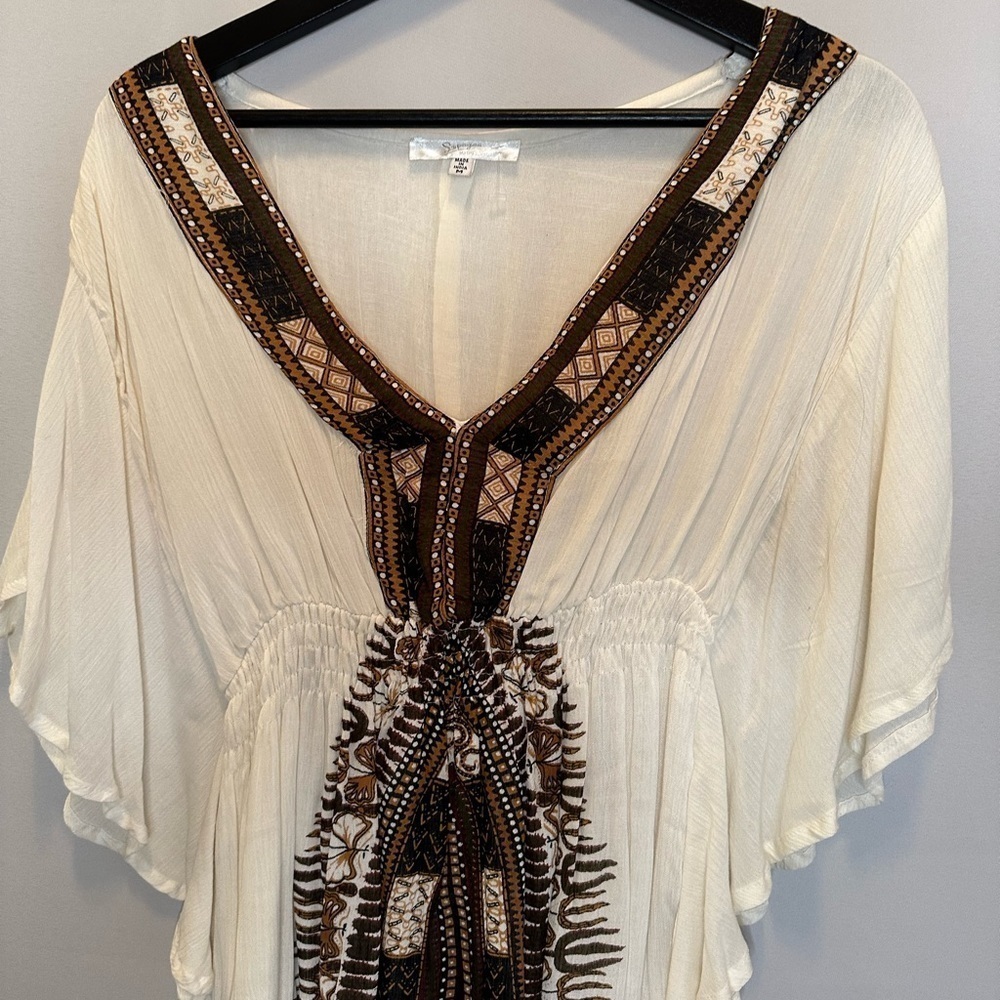 Sopogee Womens Dress Tribal Festival Boho V-Neck Elastic Waist Lined Gauzy Sz M - Picture 5 of 14